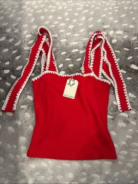 Ivy City Red Scalloped-Edge Tie-Strap Tank